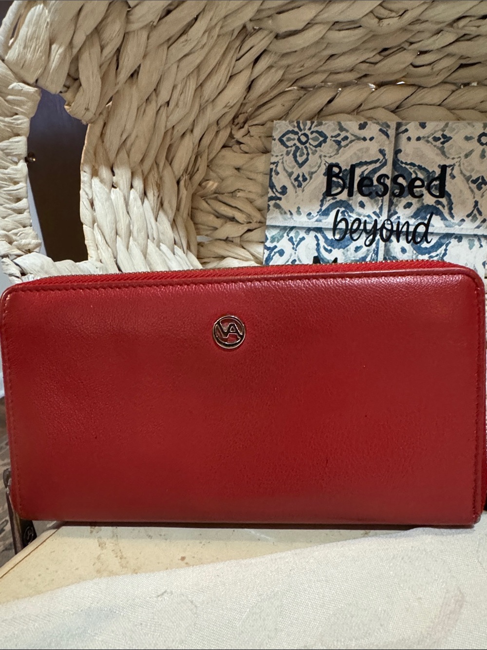 Valentina Red Zip-Around Leather Wallet